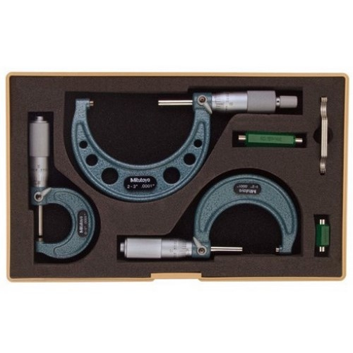 Mitutoyo 103-922 Micrometereter Set 0-3" Range-3 Mics and 2 Standards