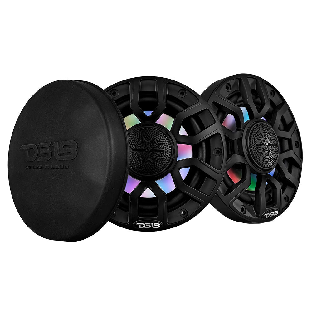 DS18 6.5" 2-Way Coaxial Marine Speakers w/Digital LED Lights Bullet Tweeter - Black - 150W, 4-Ohm [NXL-IQ6/BK]