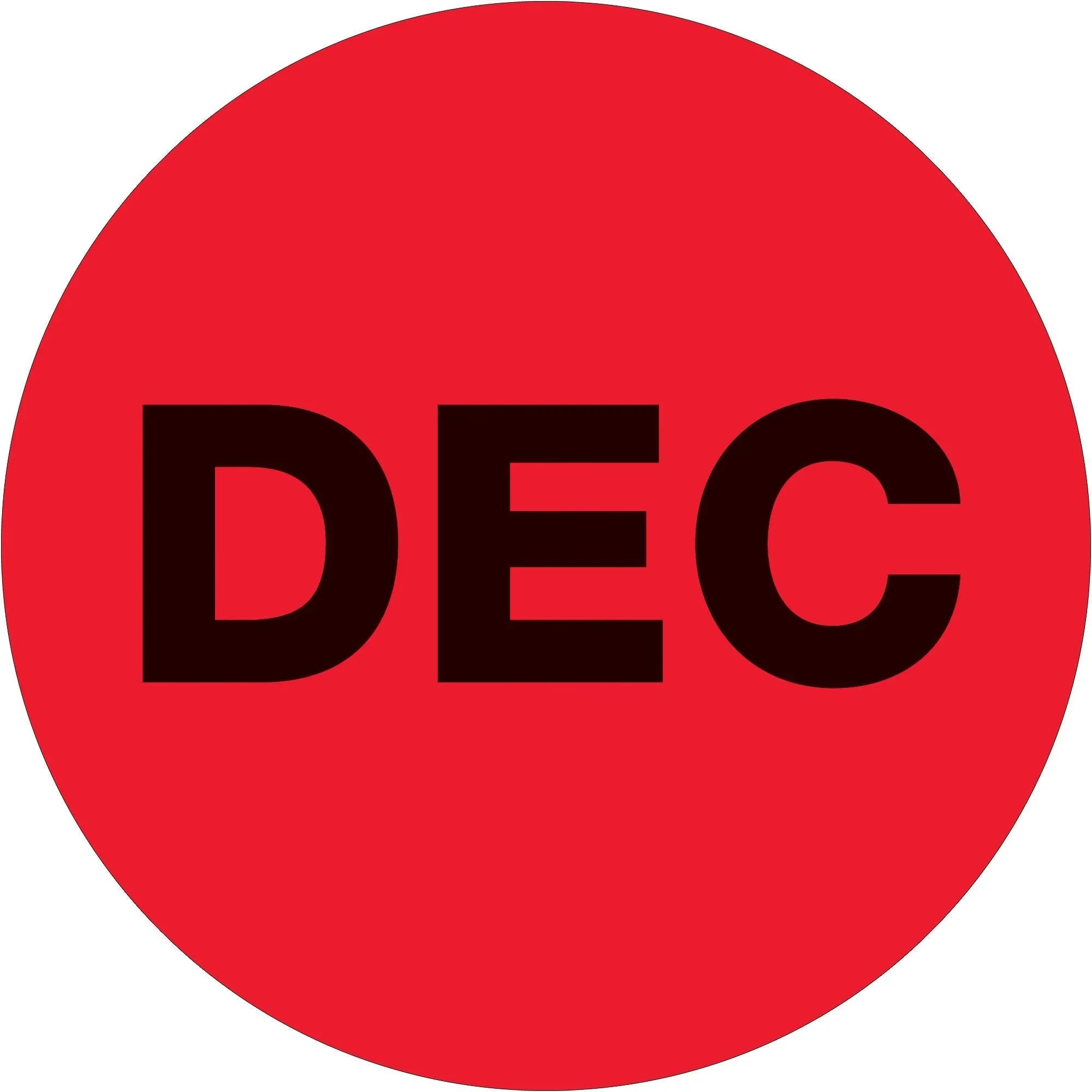 2" Circle - "DEC" (Fluorescent Red) Months of the Year Labels