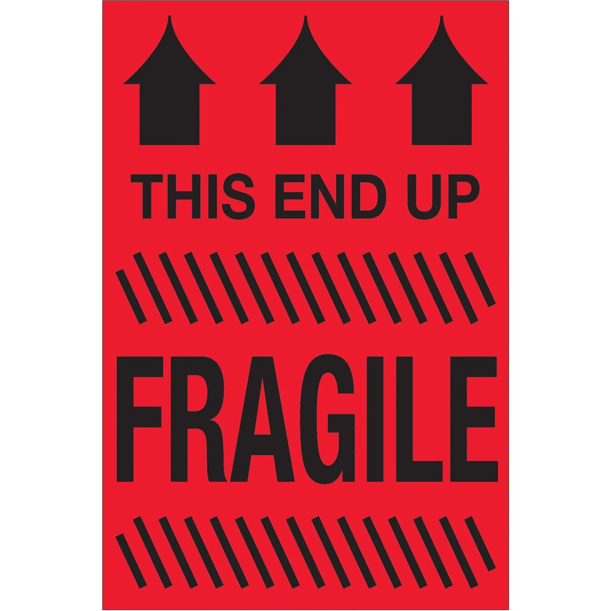 2 x 3" - "This End Up - Fragile" (Fluorescent Red) Labels