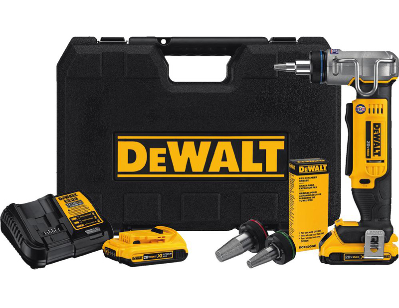Dewalt DCE400D2 3/8-1 inch Pex Expansion Tool with 1/2, 3/4, 1 inch Heads, 2 Batteries and Charger