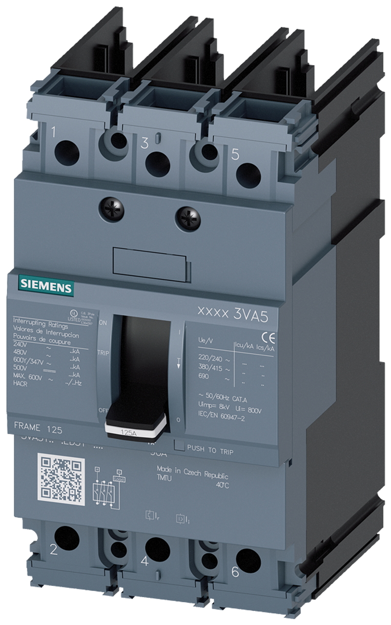 3VA5140-5ED31-0AA0 Siemens Molded Case Circuit Breaker With Thermal - Magnetic Trip Unit, 40A 3-Pole