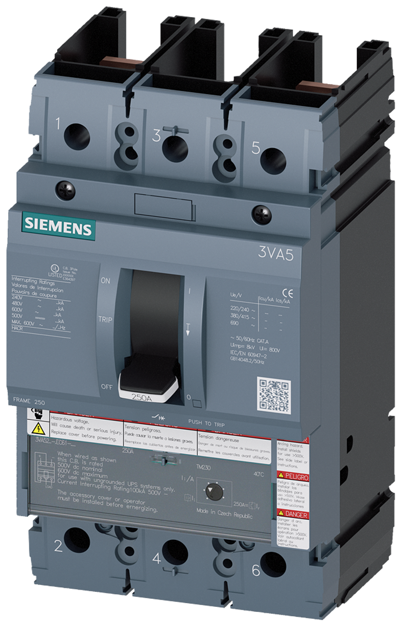 3VA5220-5EC61-0AA0 Siemens Molded Case Circuit Breaker With Thermal - Magnetic Trip Unit, 200A 2
