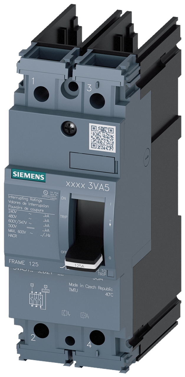 3VA5120-4ED21-0AA0 Siemens Molded Case Circuit Breaker With Thermal - Magnetic Trip Unit, 20A 2-Pole