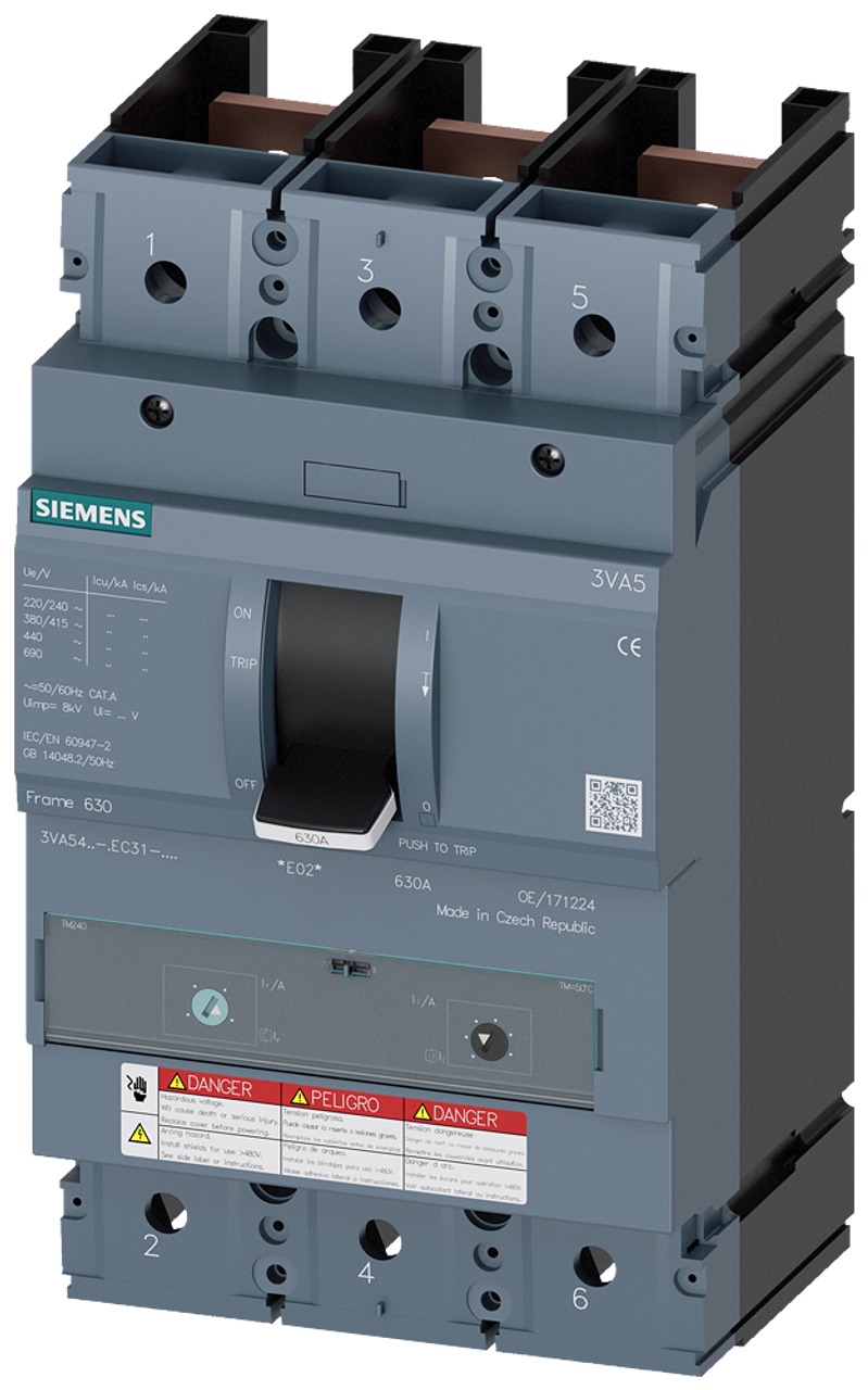 3VA5450-5EC31-0AA0 Siemens Molded Case Circuit Breaker with Thermal - Magnetic Trip Unit, 3 Pole 500A
