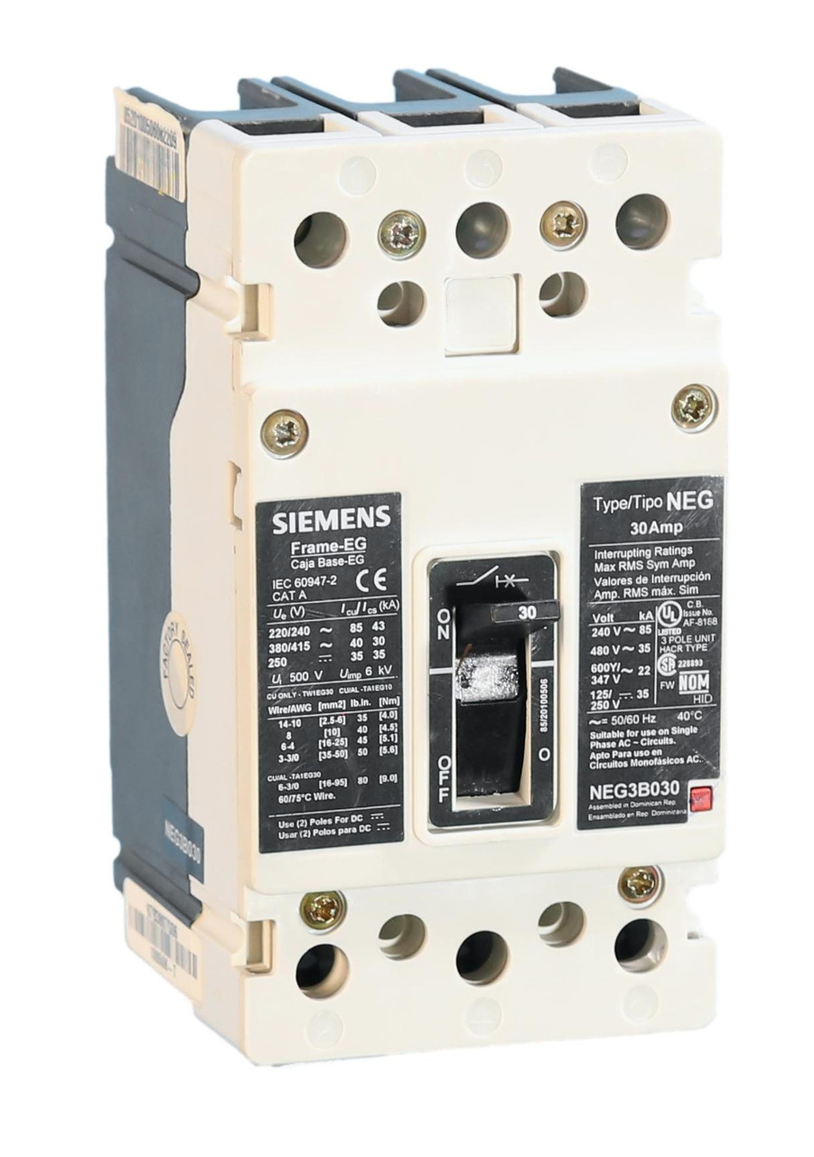 NEG3B030L Circuit Breakers w/Lugs, 30A, 3 Pole, 480VAC