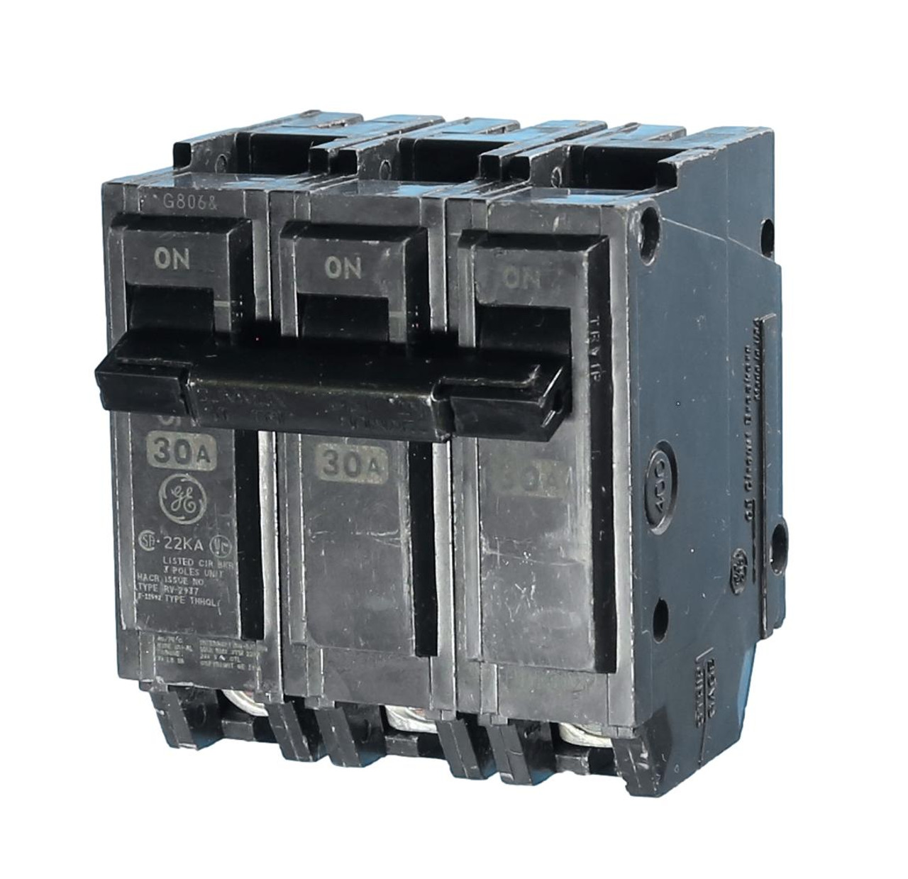 THHQL32030 High Interrupting 22kAIC Rated 3 Pole, 30A Circuit Breaker by General Electric