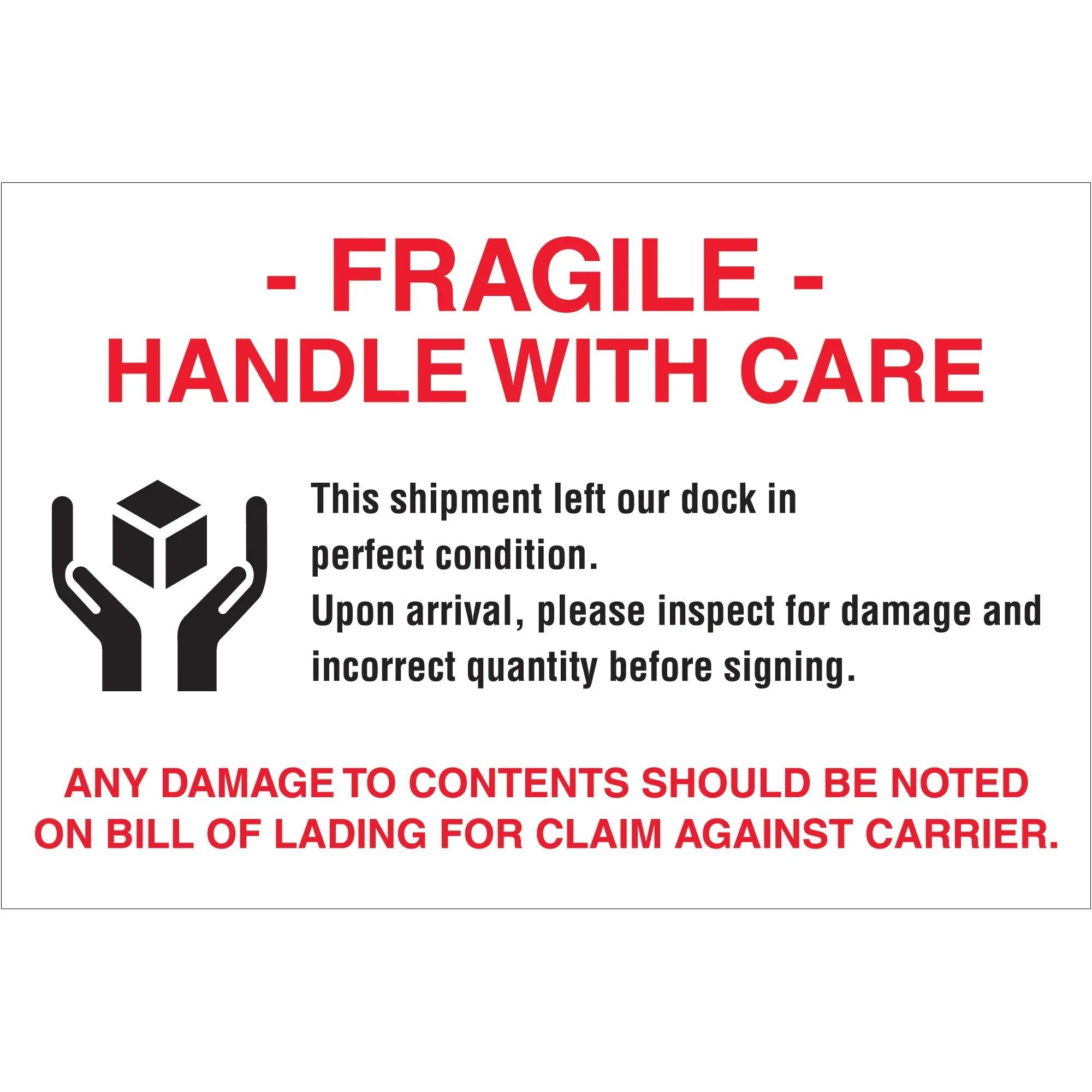 "Fragile - Handle With Care" Labels, 4 x 6"