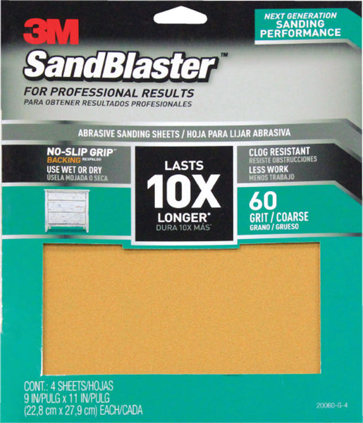 3M SandBlaster 11 in. L x 9 in. W 60 Grit Ceramic Sandpaper 4 pk