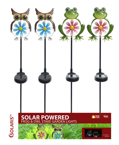 Alpine Metal Assorted 36 in. H Owl & Frog Solar Garden Stake (Pack of 12)